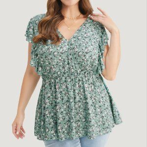 BloomChic Ditsy Floral Surplice Neck Cap Sleeve Ruffle Blouse 3X
